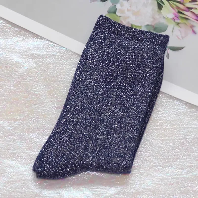 Shiny Metallic Cotton Blend Mid Tube Casual Socks