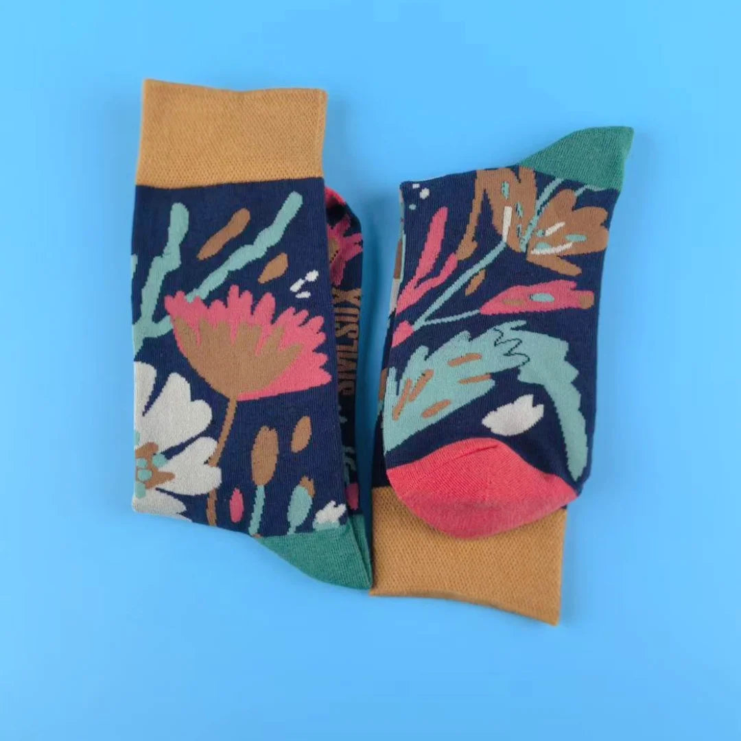 Cotton Blend Floral Mid Calf Socks