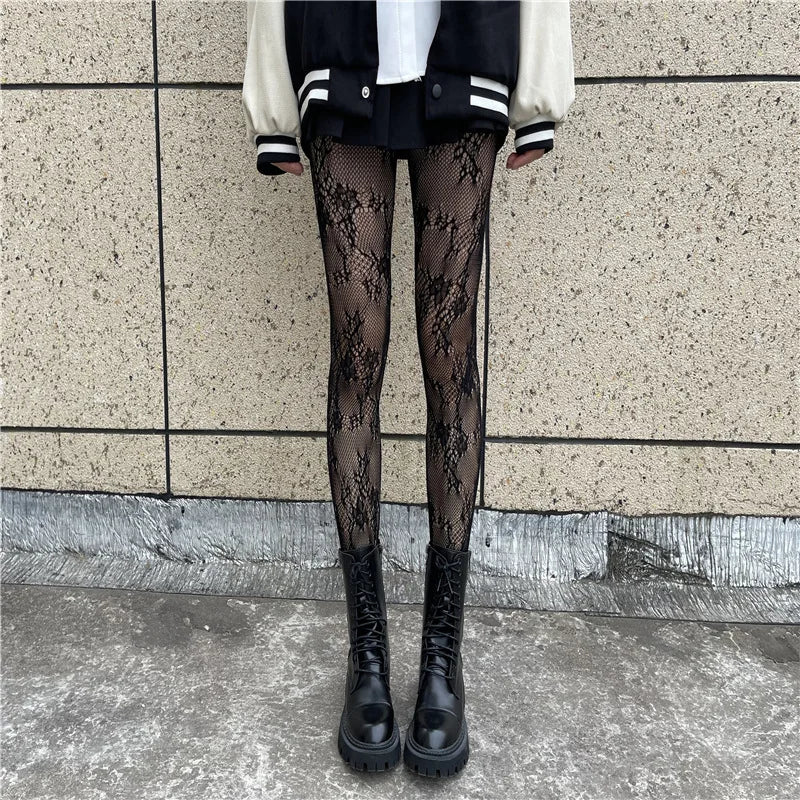 Floral Lace Pattern Mesh Pantyhose Tights