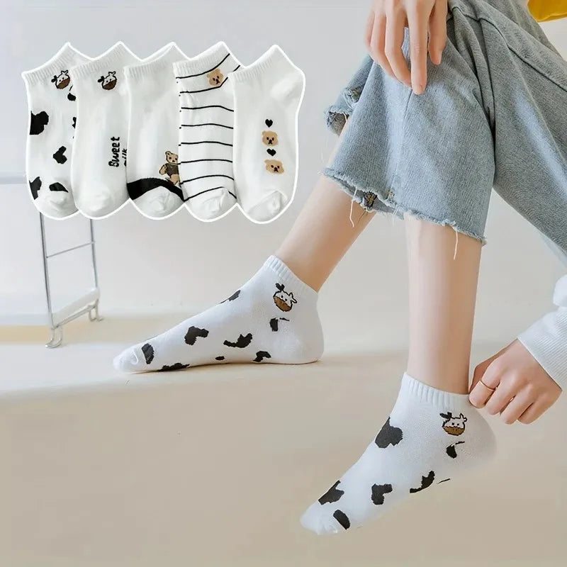 Polyester Elastane Cartoon Print Low Cut Casual Womens Socks