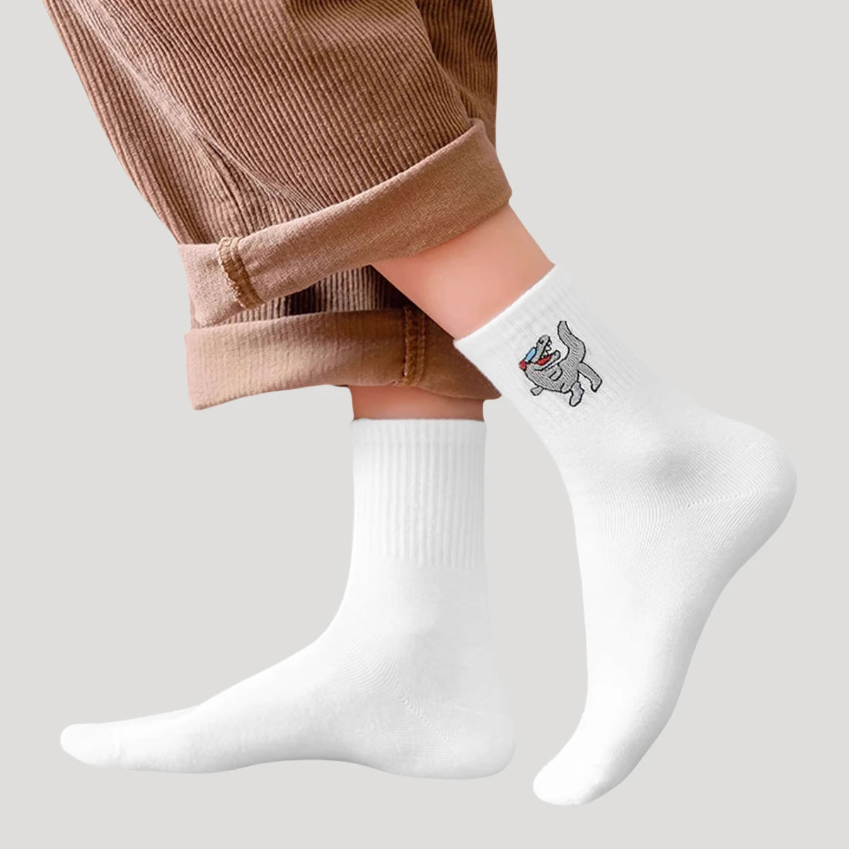 Polyester Elastane Crew Socks Dinosaur Pattern - 4