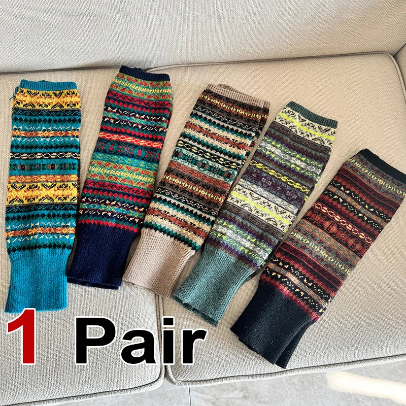Polyester Bohemian Striped Leg Warmers - 1