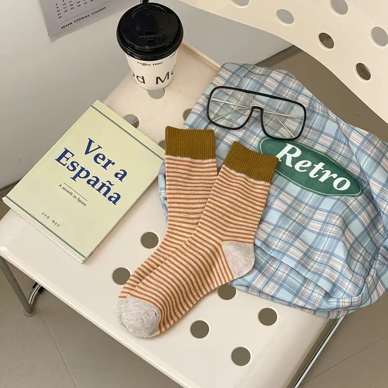 Striped Polyester Elastane Crew Socks Women