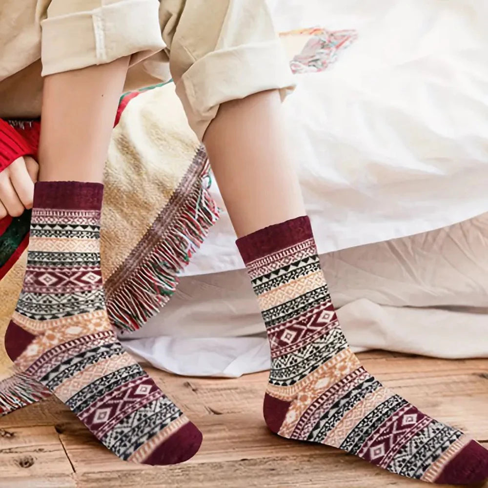 Polyester Elastane Knit Crew Socks Five Pair Set