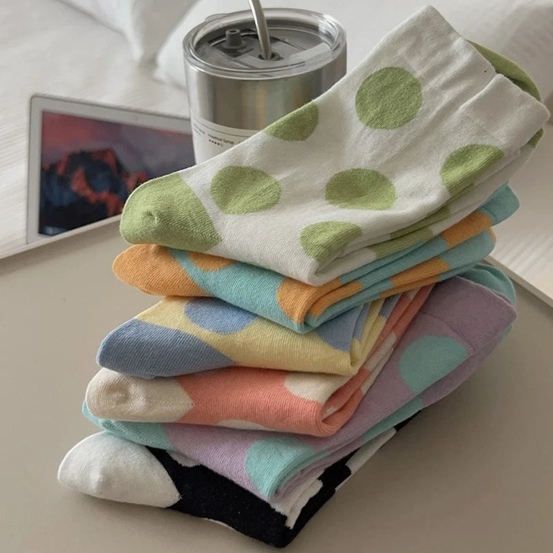 Cotton Polka Dot Mid Tube Casual Socks