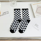 Cotton Blend Plaid Pattern Mid Tube Unisex Socks