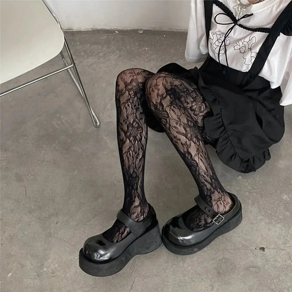 Floral Pattern Nylon Pantyhose Tights - 4