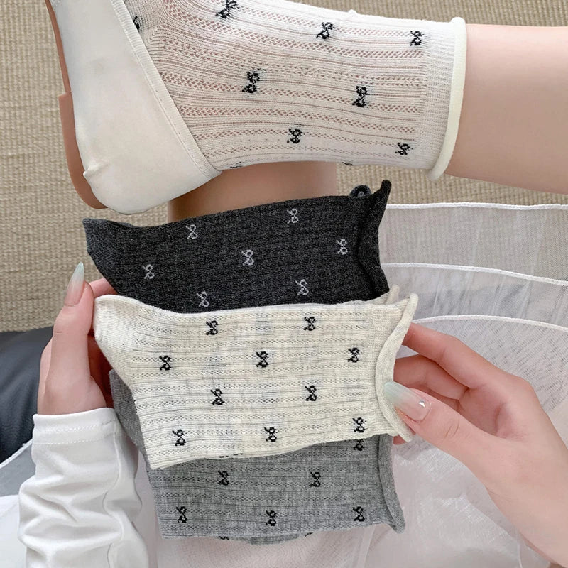Polyester Spandex Bow Pattern Mid Tube Breathable Casual Socks