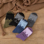 Wool Blend Cat Print Winter Socks Five Pairs