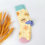 Cotton Blend Cartoon Sun Mid Calf Casual Socks