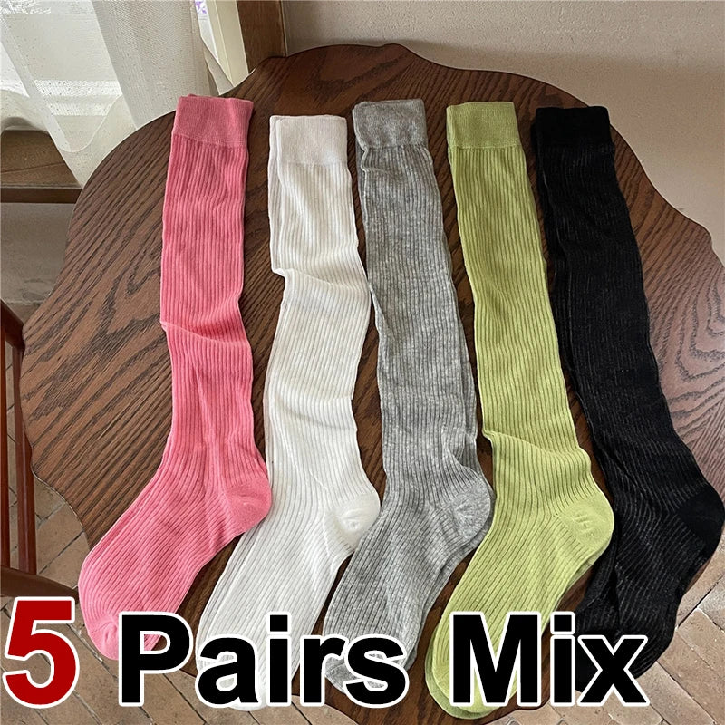 Cotton Blend Breathable Vertical Striped Long Socks For Women - 13