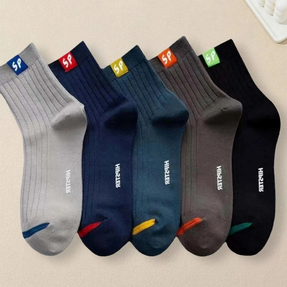 5 Pairs Polyester Blend Crew Socks for Men
