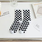 Cotton Blend Plaid Pattern Mid Tube Unisex Socks