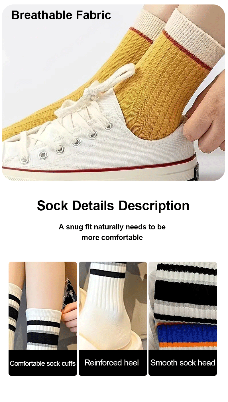 Striped Polyester Cotton Blend Casual Crew Socks - 9
