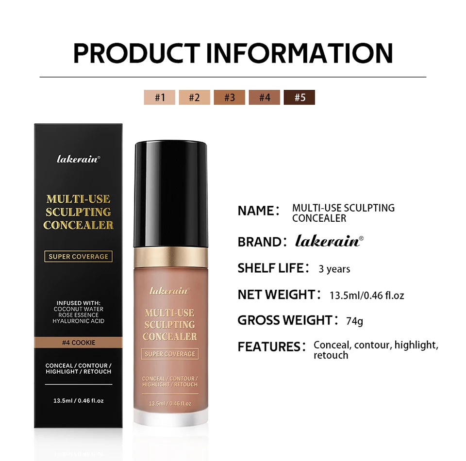 5 Color Liquid Face Concealer Waterproof Oil Control Foundation