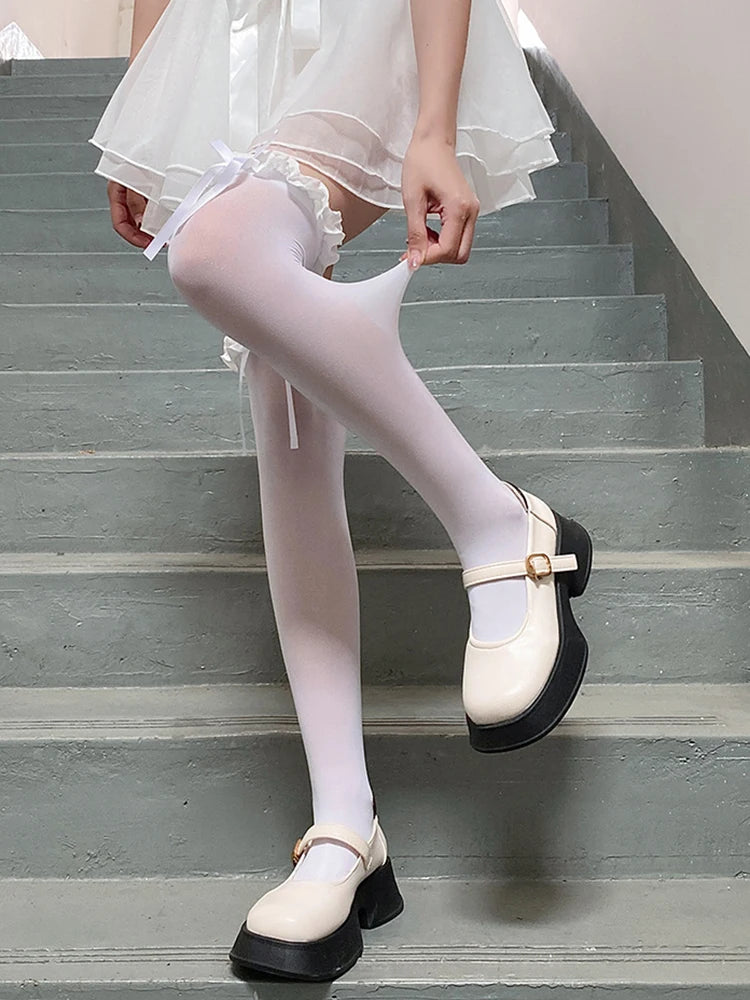 Polyester Spandex Lolita Bow Knee High Socks