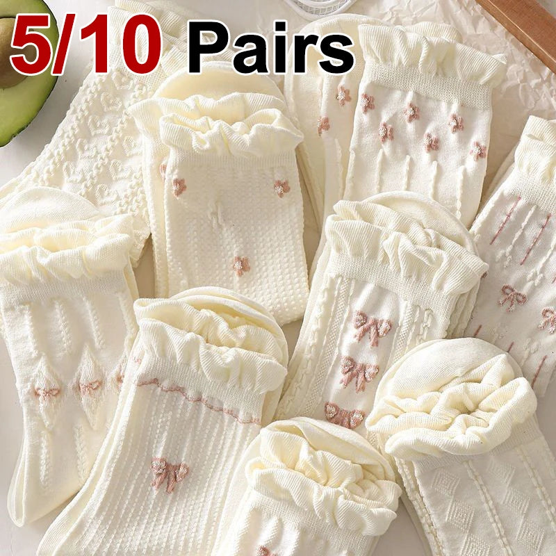 Polyester Elastane Floral Pattern Lolita Style Mid Tube Socks
