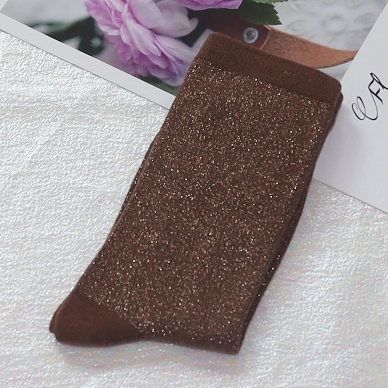 Cotton Blend Glitter Knit Women Casual Crew Socks - 22