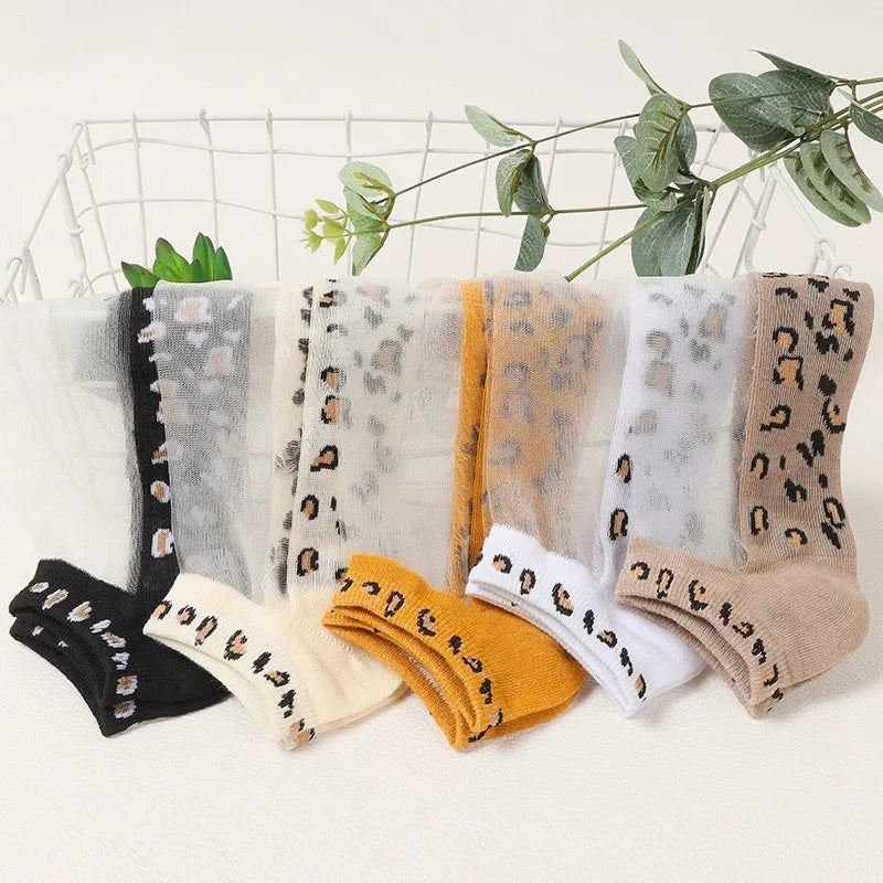 Polyester Elastane Low Cut Leopard Print Casual Socks