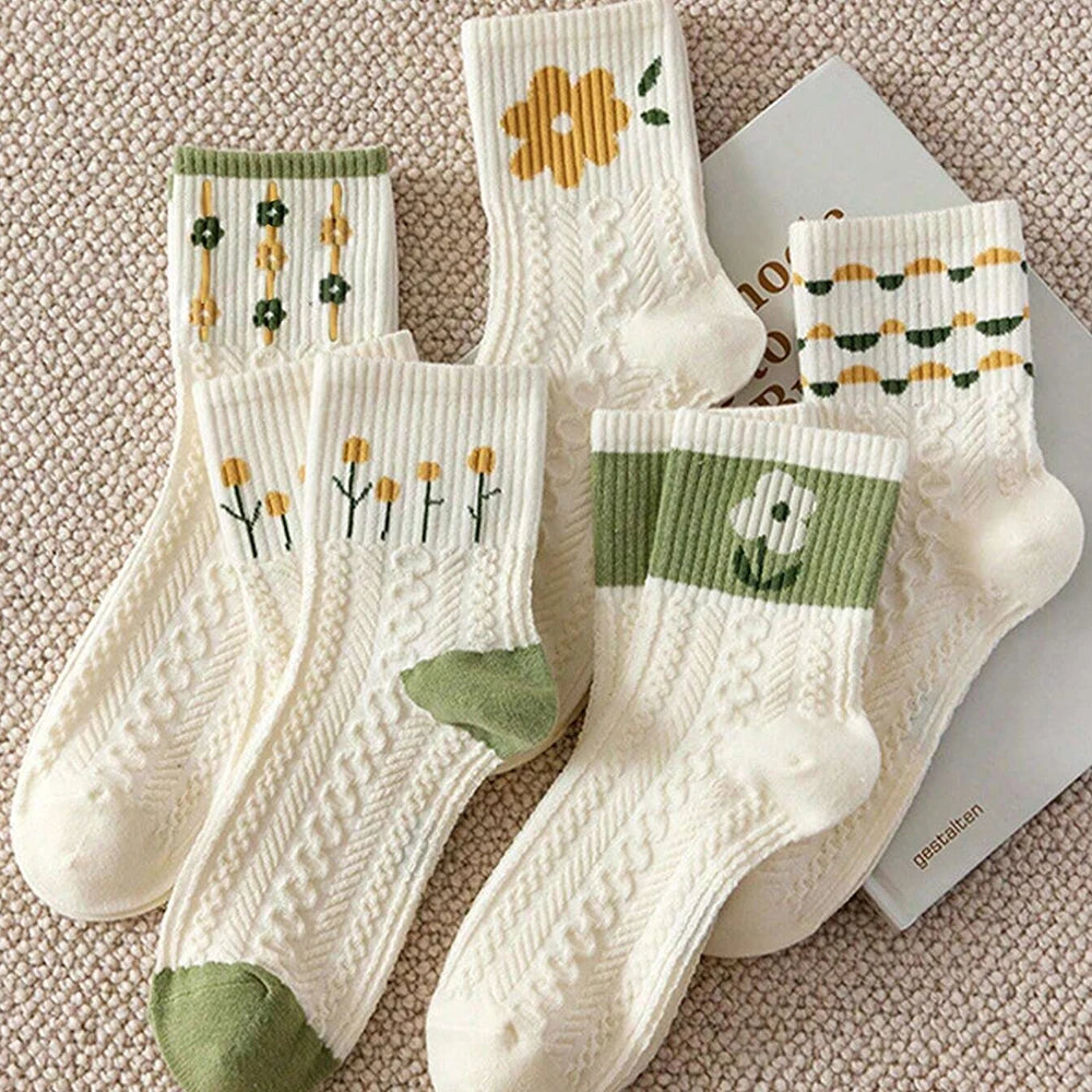 10 Pairs Floral Print Polyester Casual Mid Tube Socks - 6