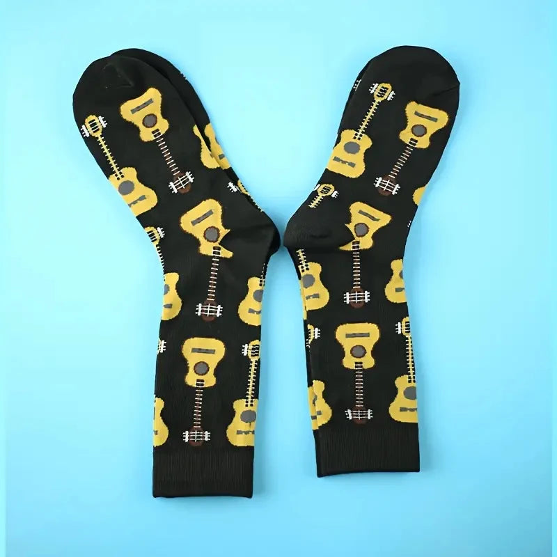 Polyester Guitar Pattern Mid Tube Casual Socks