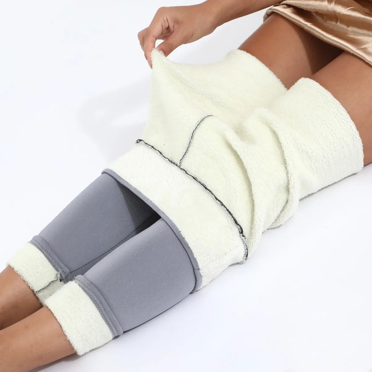 Polyester Lamb Fleece Thermal Leggings High Waist Winter Tights - 2