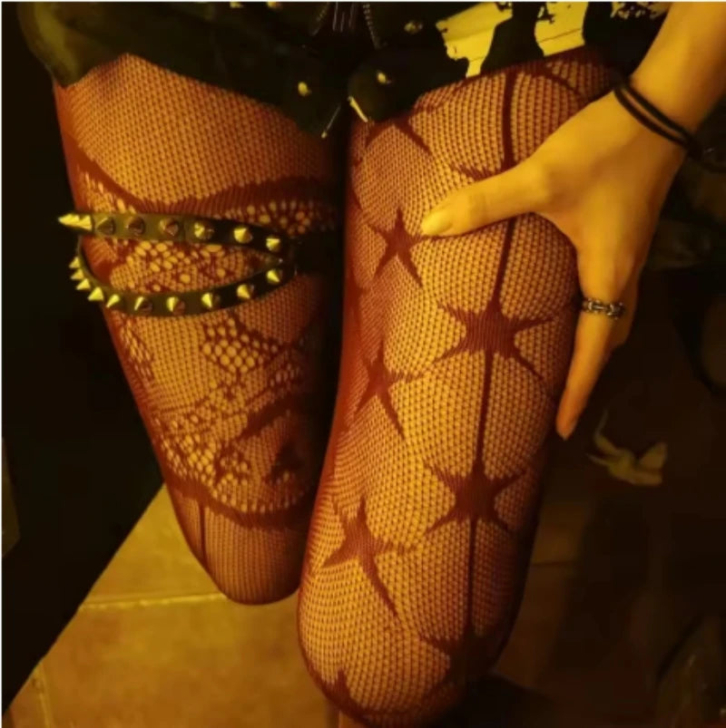 Nylon Lace Star Pattern Pantyhose Mesh Tights