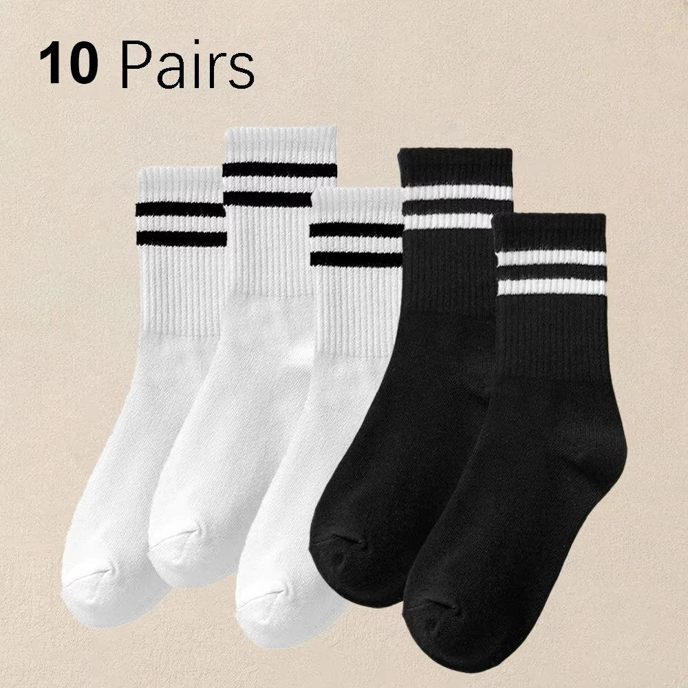 Striped Polyester Cotton Blend Casual Crew Socks