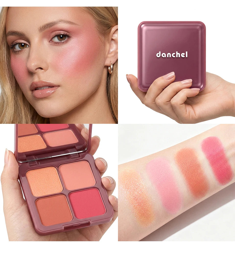 4 Color Matte Powder Blush Palette with Makeup Brush