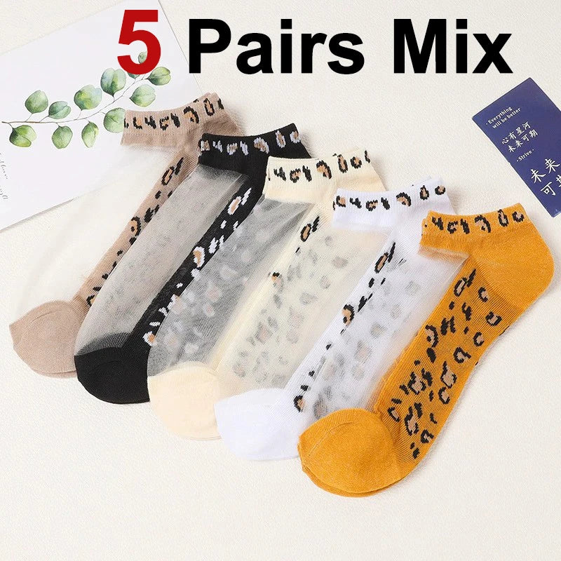 Polyester Elastane Low Cut Leopard Print Casual Socks