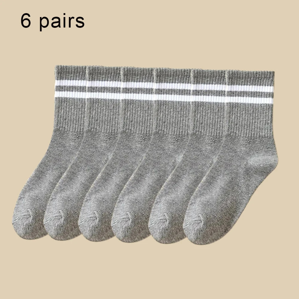 6 Pairs Polyester Spandex Mens Crew Socks - 15