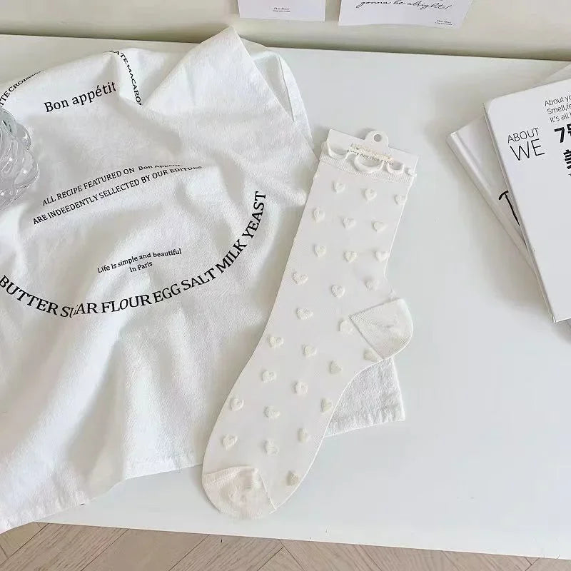 Polyester Mesh Heart Pattern Breathable Womens Socks