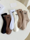 Polyester Elastane Blend Crew Socks Bow Pattern Unisex Footwear