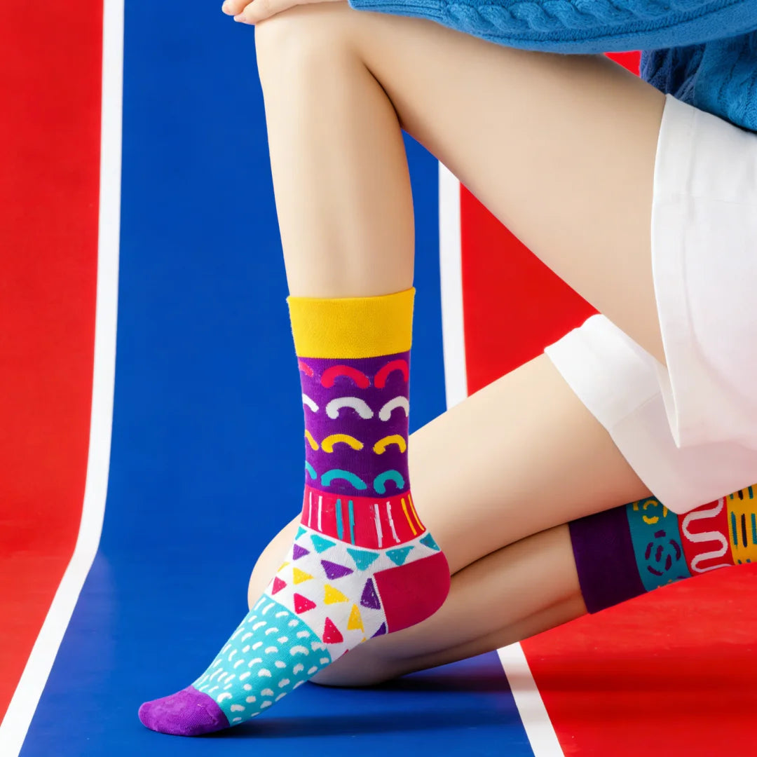 Cotton Blend Geometric Patterned Mid Tube Womens Socks