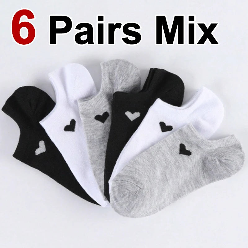 Polyester Elastane Low Cut Casual Heart Print Women Socks