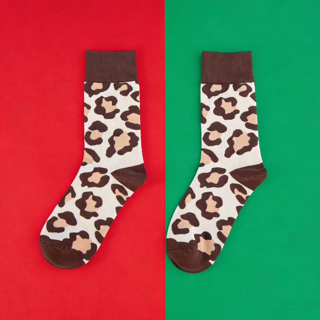 Cotton Blend Leopard Print Unisex Crew Socks