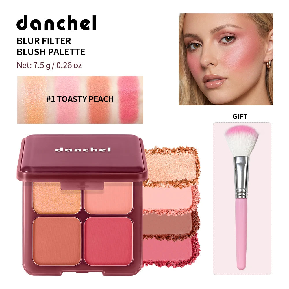 4 Color Matte Powder Blush Palette with Makeup Brush - 22
