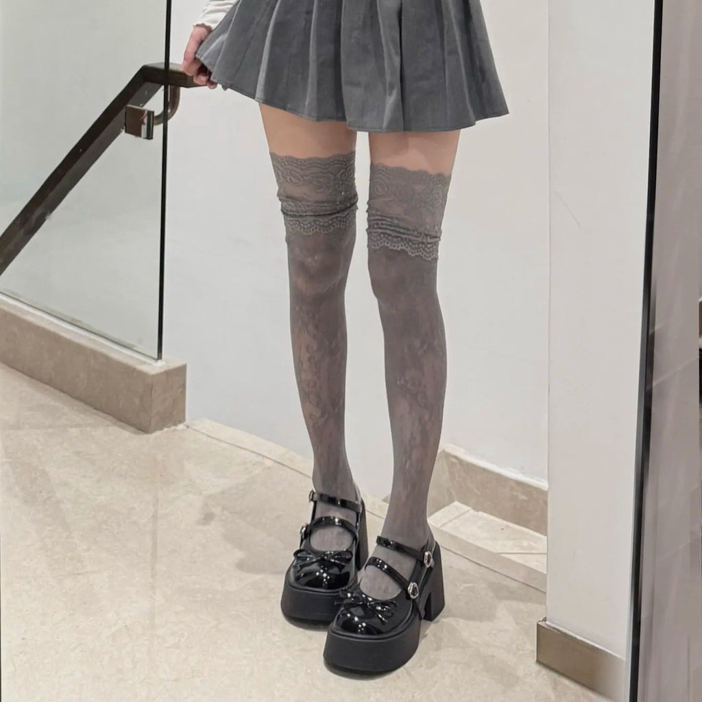 Polyester Hollowed Out Fishnet Tights Floral Stockings