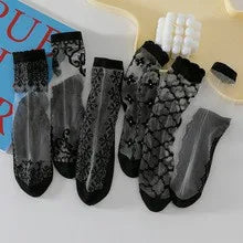 Polyester Elastane Lace Pattern Mid Tube Socks