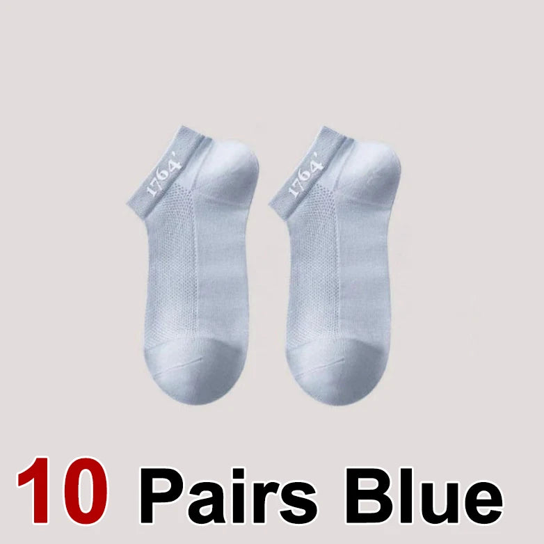 10 Pairs Mens Polyester Elastane Breathable Mesh Ankle Socks