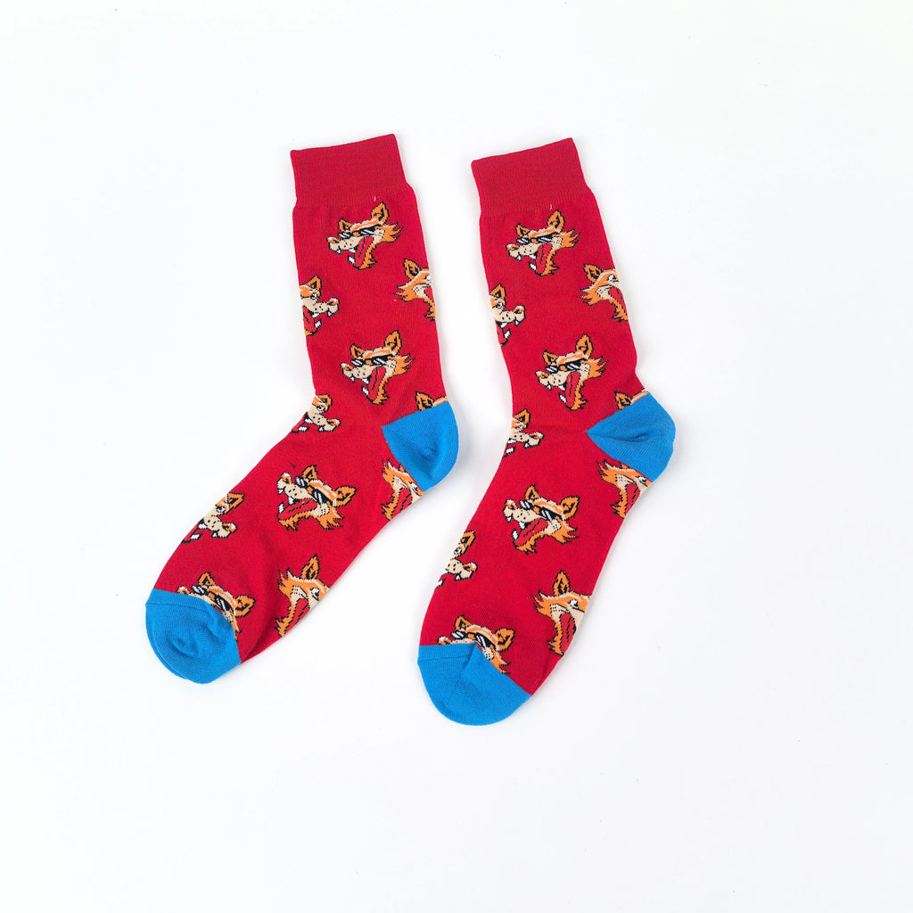 Cotton Blend Fox Print Mid Calf Casual Crew Socks