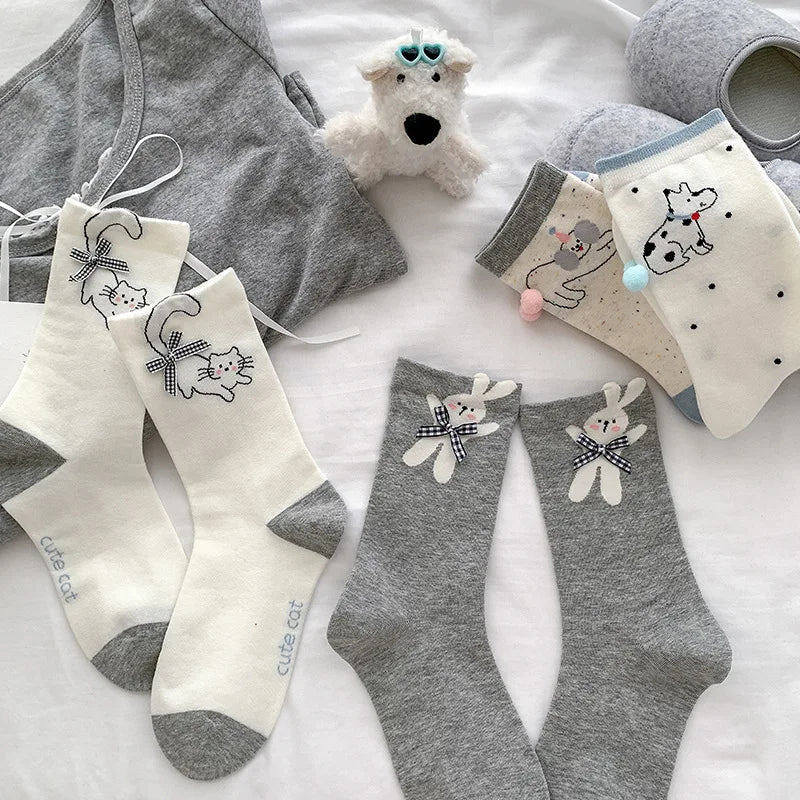 Polyester Elastane Cartoon Animal Mid Tube Socks for Women - 3
