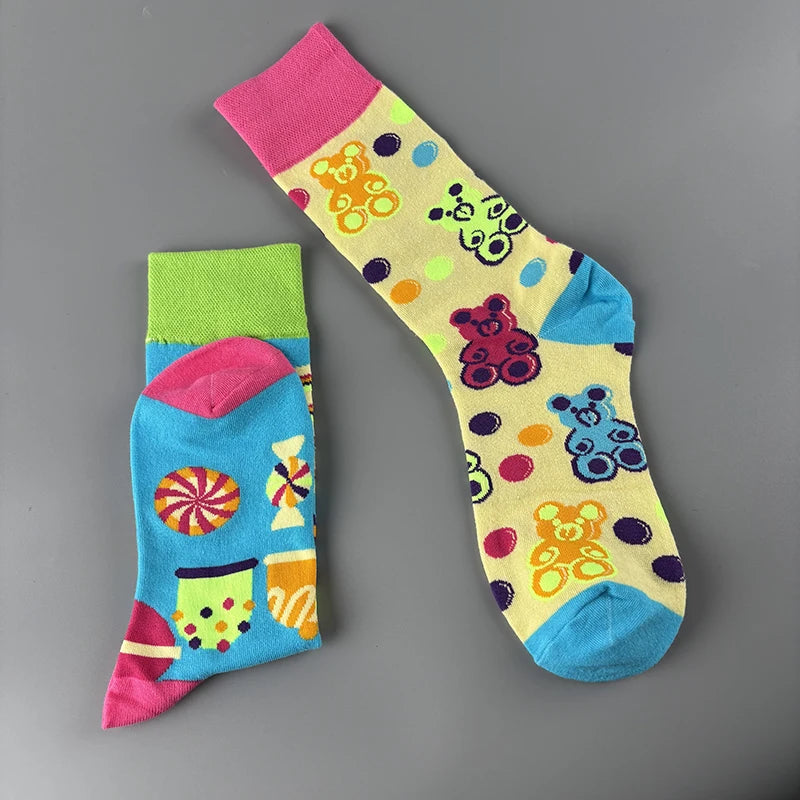 Cotton Blend Mid Calf Candy Print Socks - 2
