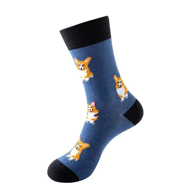 Cotton Blend Corgi Pattern Crew Socks - 8