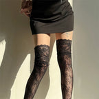 Nylon Spandex Floral Lace Thigh High Stockings