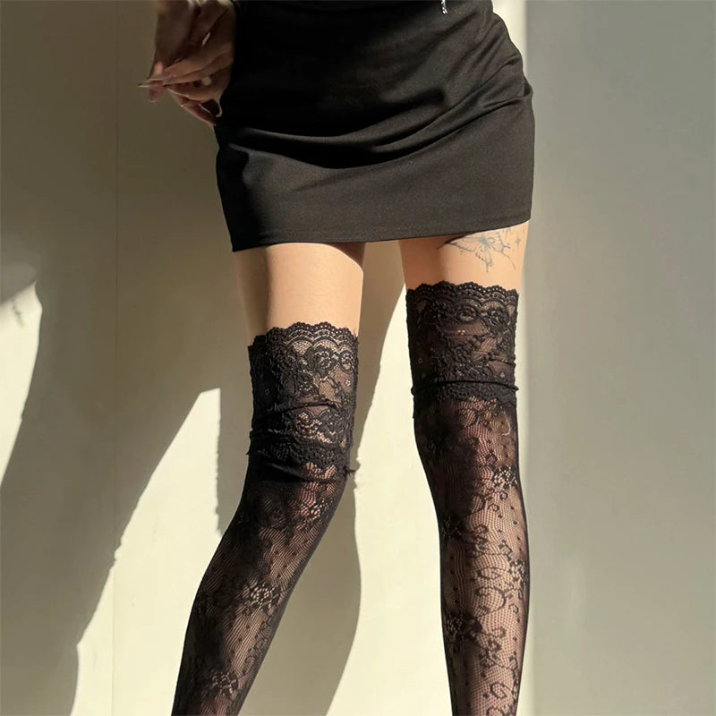 Lace Mesh Thigh High Stockings - 16