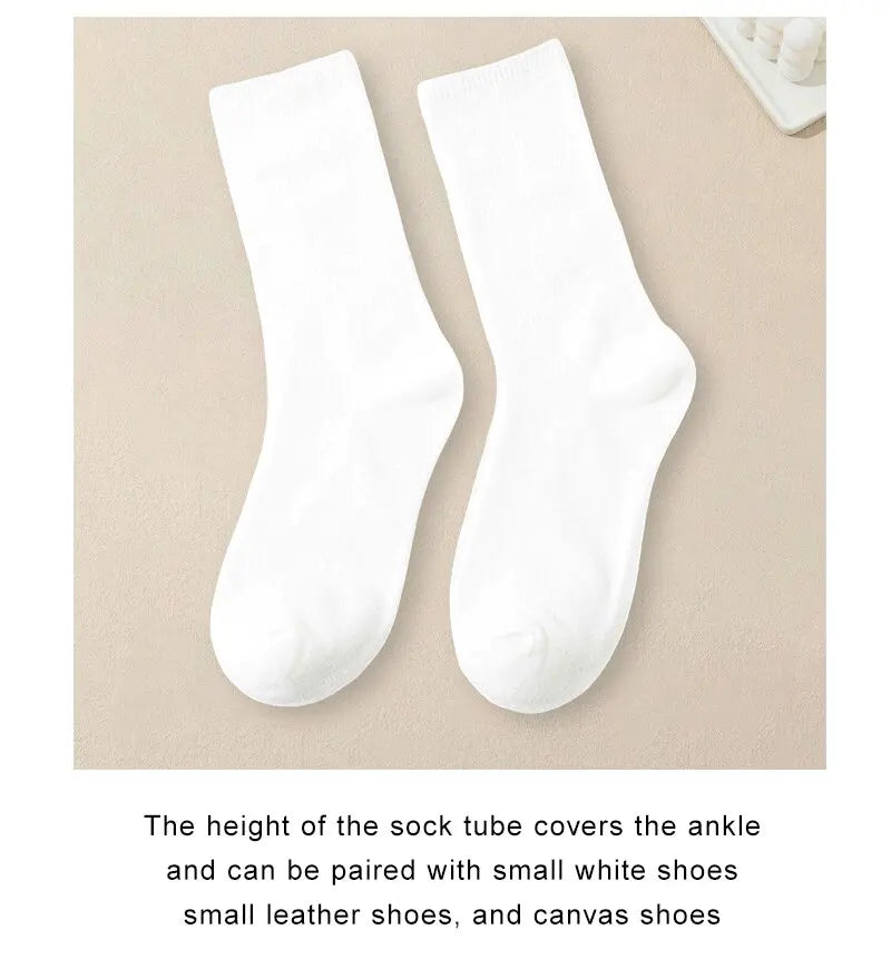 5 Pairs Polyester Spandex Solid Color Casual Crew Socks - 11