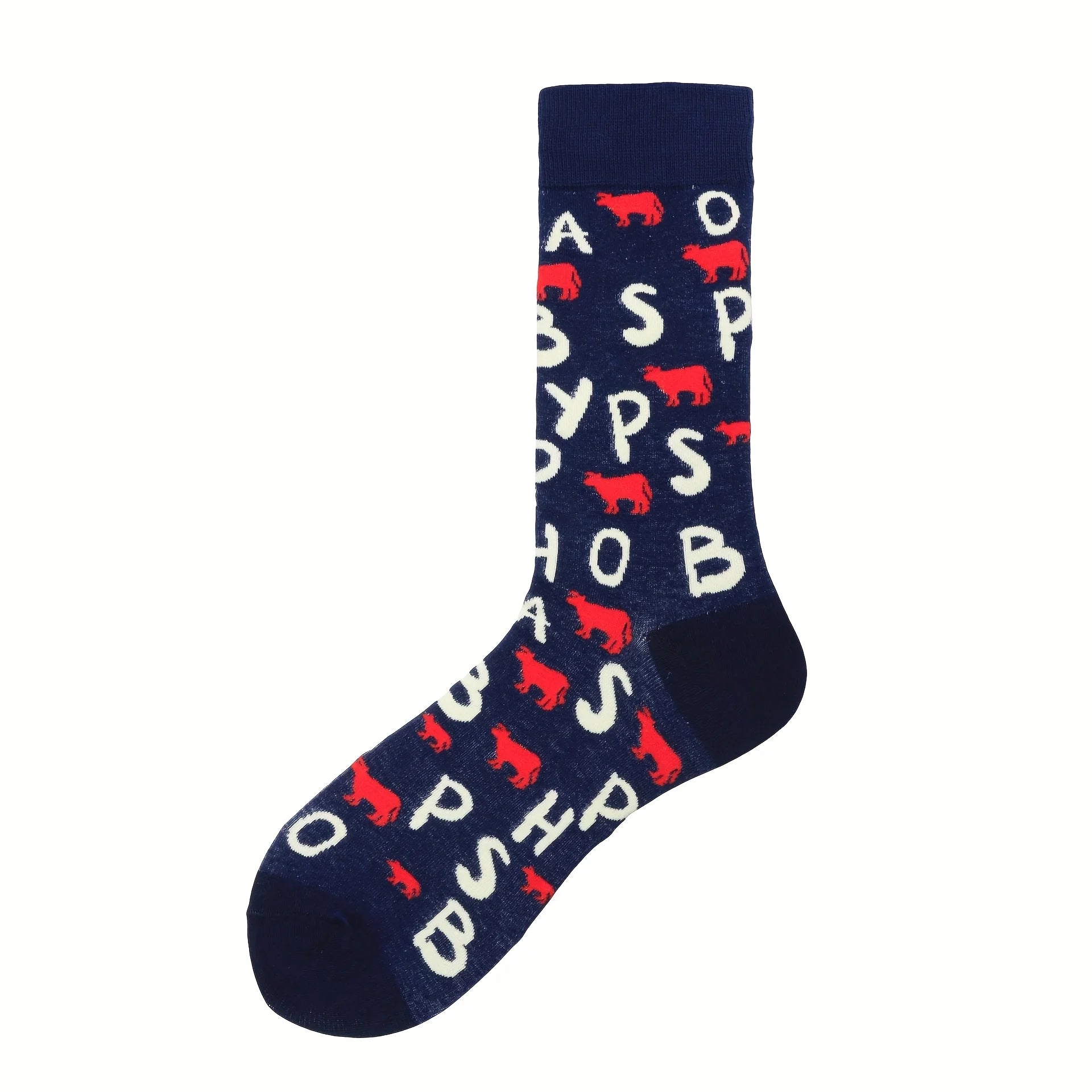 Cotton Blend Letter And Cow Print Mid Calf Crew Socks - 5