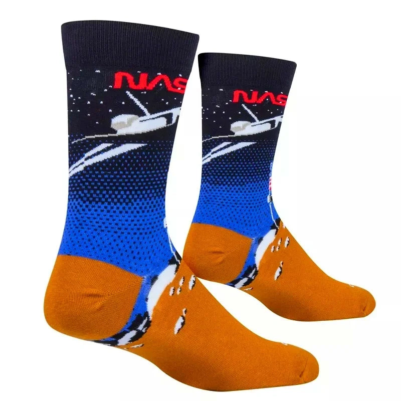 Cotton Blend Space Exploration Mid Calf Crew Socks