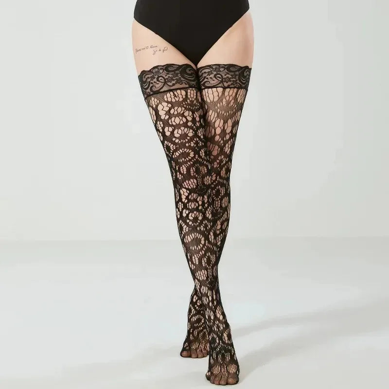 Nylon Spandex Floral Lace Thigh High Stockings
